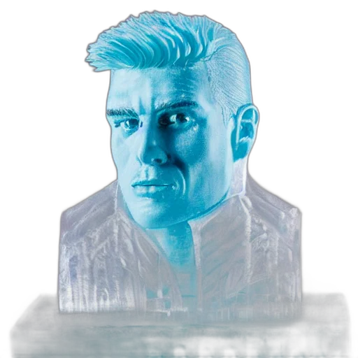 face, robot, jacket, 3d render, concept art, vaporwave, cyberpunk, blue transparent PNG cut-out