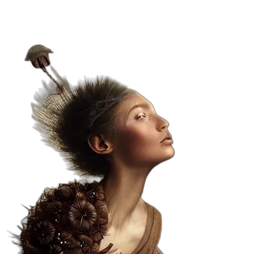 hair, crown, creature, face, fantasy art, concept art, photorealistic, 3d render transparent PNG cut-out