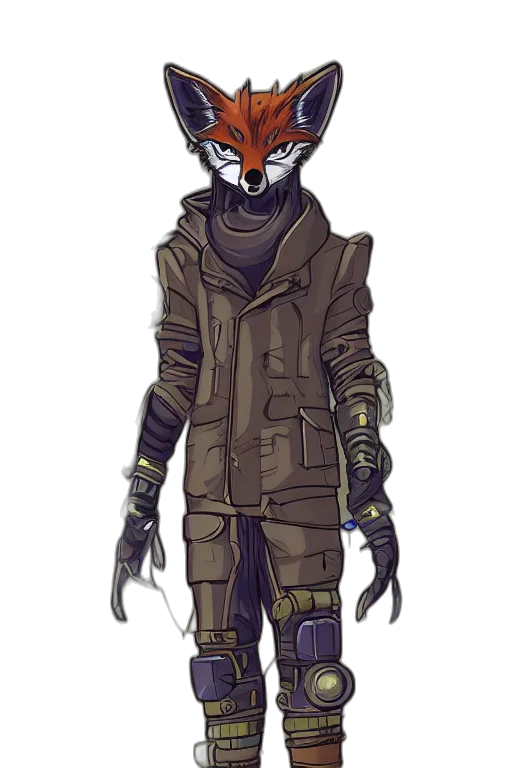 jacket, mask, creature, staff transparent PNG cut-out