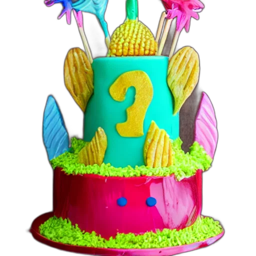 3d render, pastel, corn, dogs, mermaid, themed, birthday, cake transparent PNG cut-out