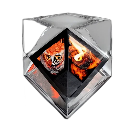 jewelry, mask, robot, jacket, 3d render, concept art, fire, owl transparent PNG cut-out