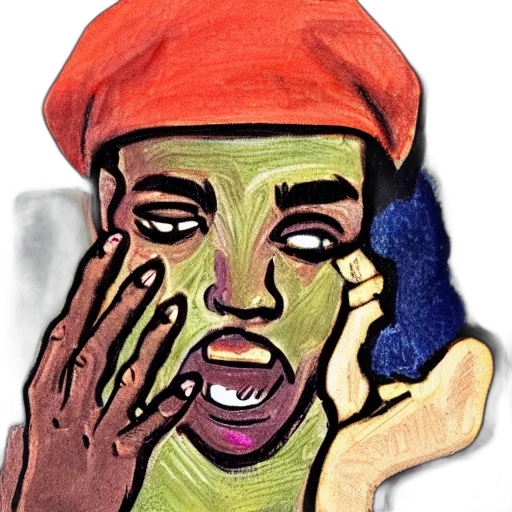face, mask, hat, watercolor, cartoon, photorealistic, comic book art, earth tones transparent PNG cut-out