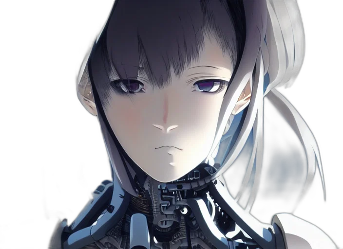 robot, face, weapon, mask, cyberpunk, concept art, anime, 3d render transparent PNG cut-out