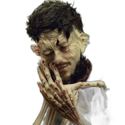face, creature, mask, staff, concept art, photorealistic, fantasy art, watercolor transparent PNG cut-out