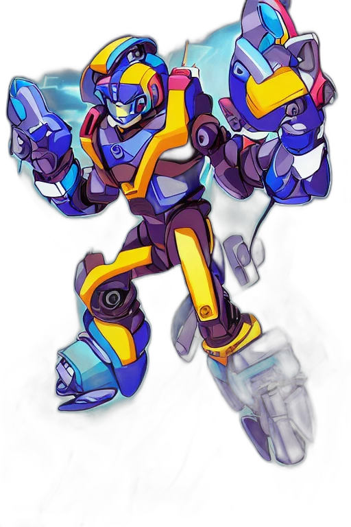 robot, weapon, concept art, pixel art, watercolor, 3d render, blue, colorful transparent PNG cut-out
