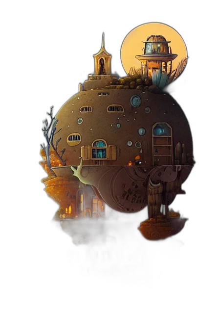 concept art, fantasy art, pixel art, watercolor, underwater, outer space, single, building transparent PNG cut-out