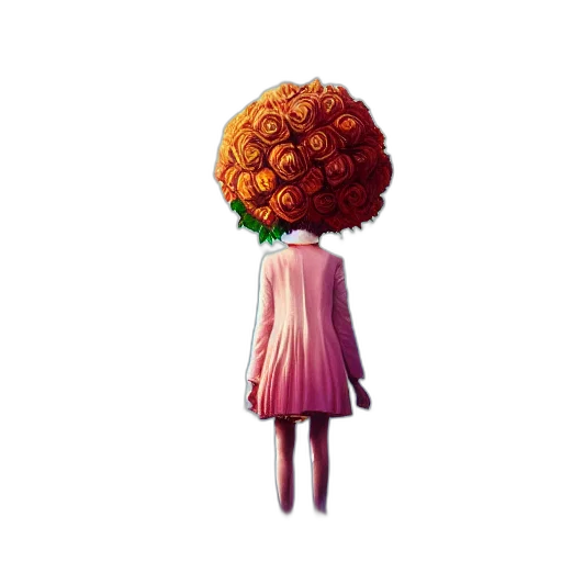 dress, hair, tree, flower, concept art, 3d render, pixel art, fantasy art transparent PNG cut-out