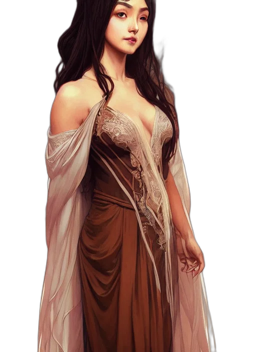 dress, fantasy art, concept art, photorealistic, comic book art, earth tones, golden, dark transparent PNG cut-out