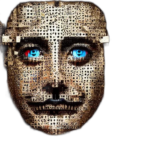 mask, robot, face, cyberpunk, 3d render, pixel art, comic book art, artificial transparent PNG cut-out