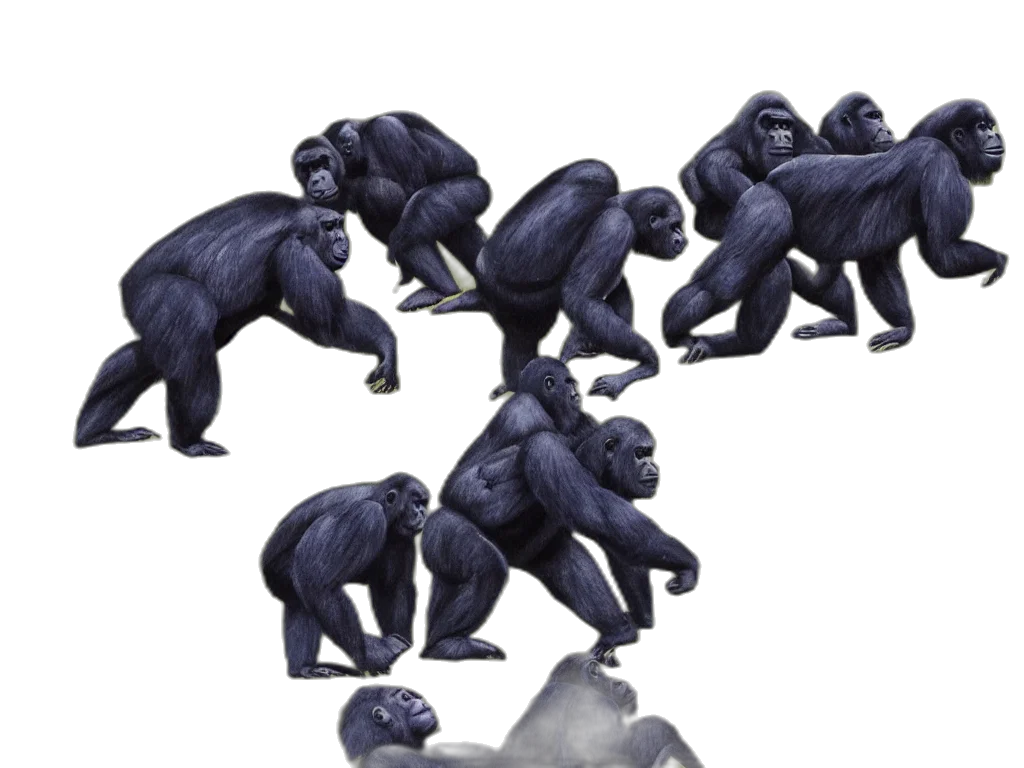 animal, creature, concept art, 3d render, photorealistic, gorillas, playing, soccer transparent PNG cut-out