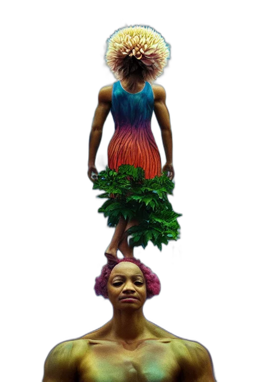 tree, dress, creature, hair, concept art, vaporwave, fantasy art, 3d render transparent PNG cut-out
