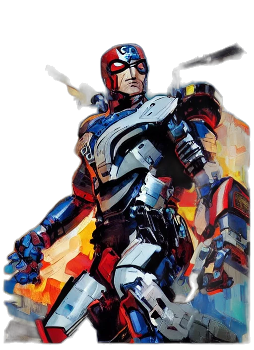 robot, weapon, concept art, comic book art, watercolor, photorealistic, marvel, mcu transparent PNG cut-out