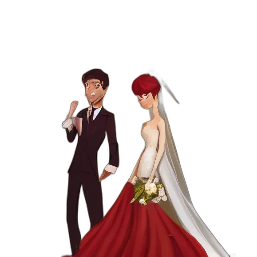 dress, concept art, cartoon, pixel art, watercolor, red, wedding, two transparent PNG cut-out