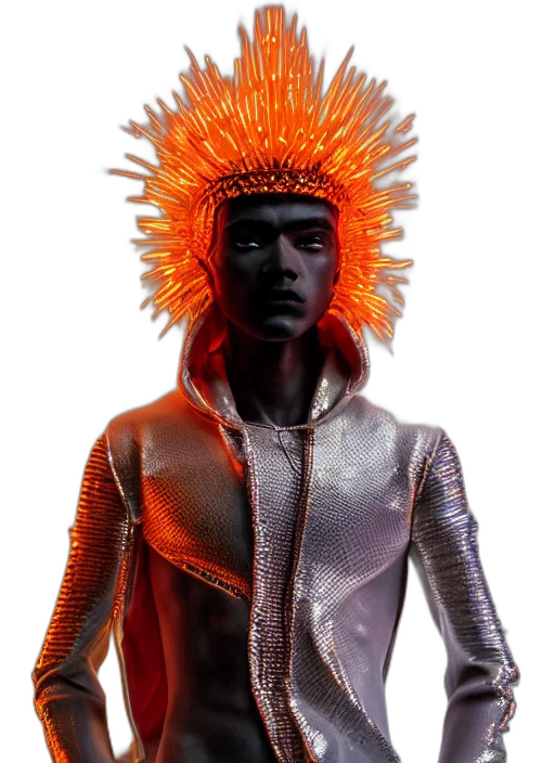 jacket, robot, mask, creature, 3d render, concept art, cyberpunk, fantasy art transparent PNG cut-out