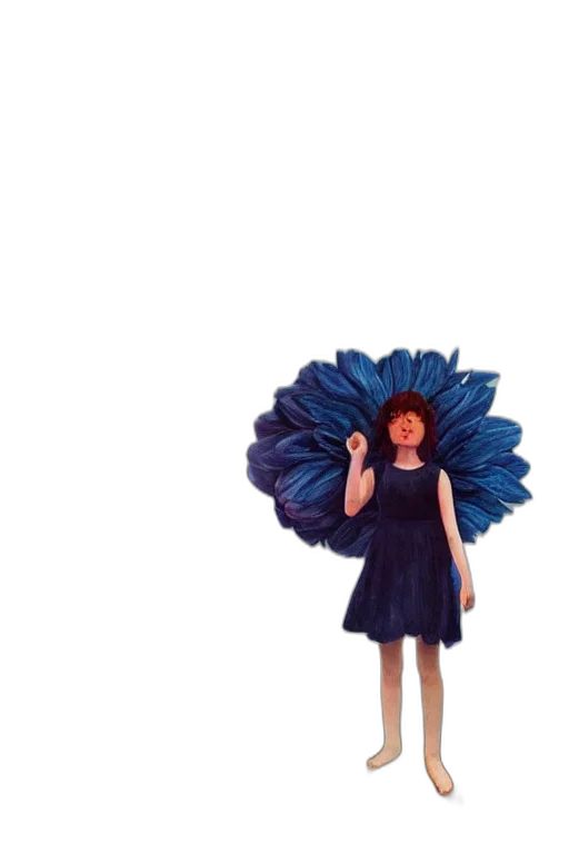 dress, umbrella, flower, hair, concept art, 3d render, photorealistic, blue transparent PNG cut-out