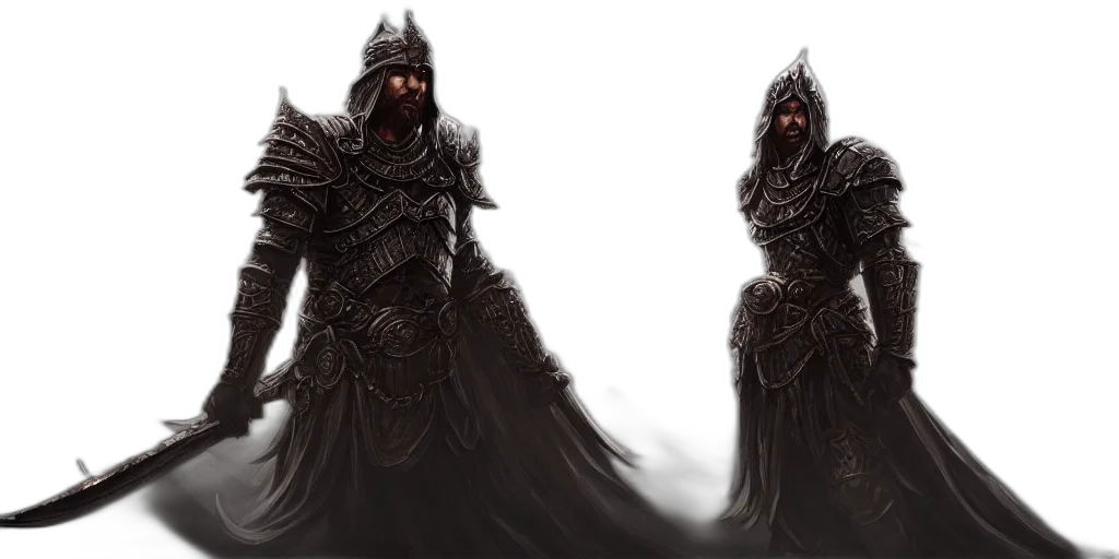 sword, concept art, fantasy art, 3d render, comic book art, dark, monochrome, king transparent PNG cut-out