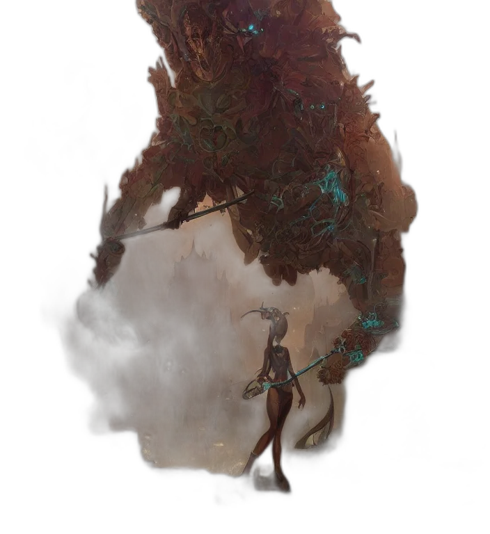 creature, dragon, robot, staff transparent PNG cut-out