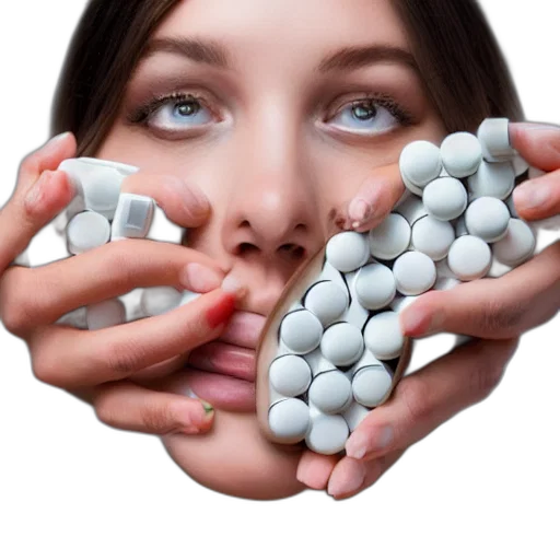 photorealistic, 3d render, beautiful, female, model, surrounded, pills transparent PNG cut-out