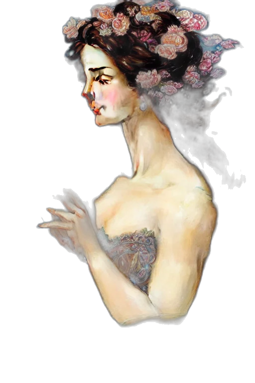 dress, crown, face, flower transparent PNG cut-out
