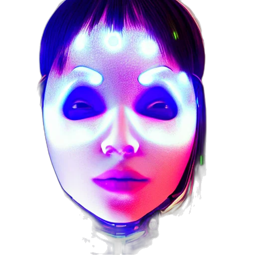 mask, robot, face, creature, vaporwave, cyberpunk, 3d render, concept art transparent PNG cut-out
