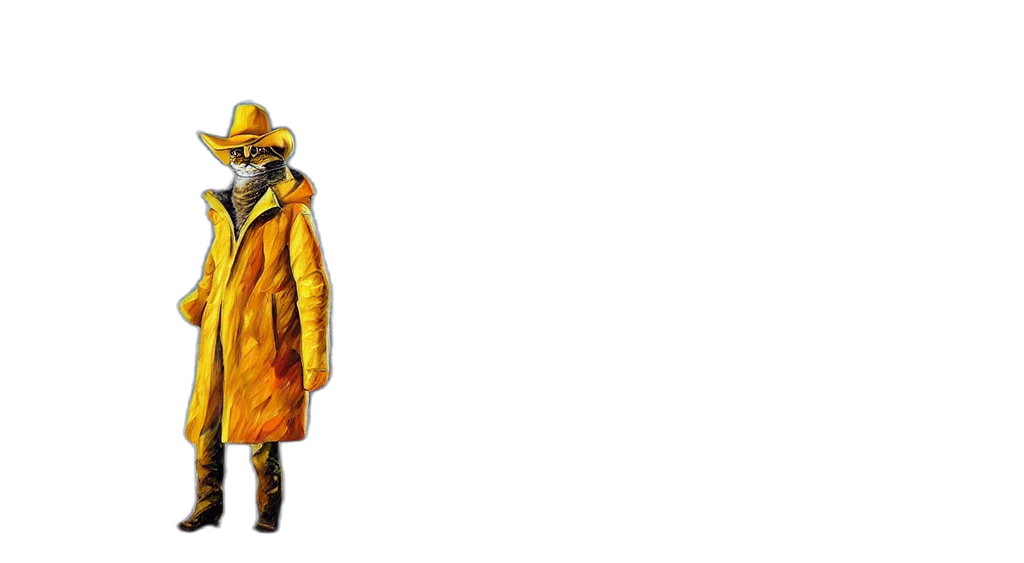 jacket, mask, robot, concept art, cyberpunk, 3d render, pixel art, golden transparent PNG cut-out