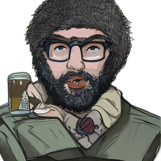 jacket, face, hat, staff, cartoon, anime, pixel art, comic book art transparent PNG cut-out