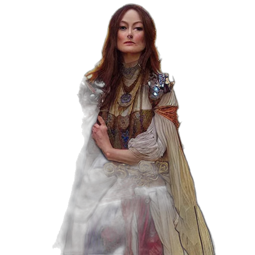 dress, jewelry, crown, staff transparent PNG cut-out