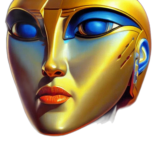 mask, face, jewelry, robot, photorealistic, concept art, 3d render, fantasy art transparent PNG cut-out