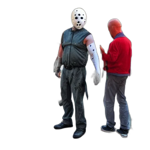 mask, creature, staff, jacket, concept art, 3d render, jason, voorhees transparent PNG cut-out