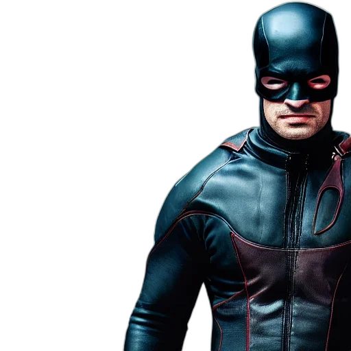 comic book art, concept art, photorealistic, 3d render, daredevil, leather, suit transparent PNG cut-out