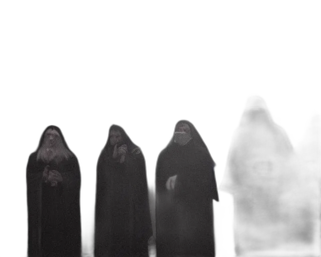 dress, mask, weapon, staff, concept art, 3d render, dark, monochrome transparent PNG cut-out
