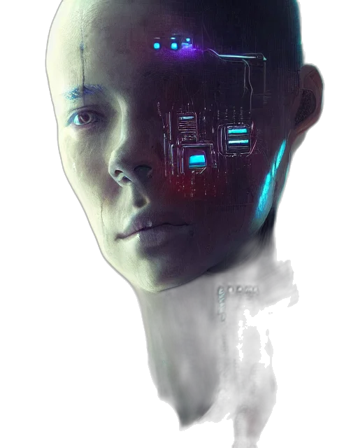 robot, face, mask, creature, cyberpunk, concept art, 3d render, photorealistic transparent PNG cut-out