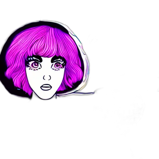 face, hair, cartoon, vaporwave, concept art, comic book art, neon lights, outer space transparent PNG cut-out