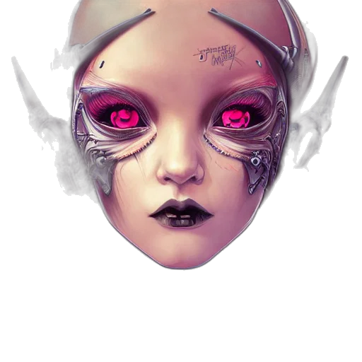 mask, robot, face, creature, fantasy art, cyberpunk, concept art, vaporwave transparent PNG cut-out