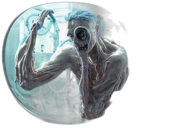 mask, concept art, fantasy art, cyberpunk, comic book art, underwater, outer space, fog transparent PNG cut-out
