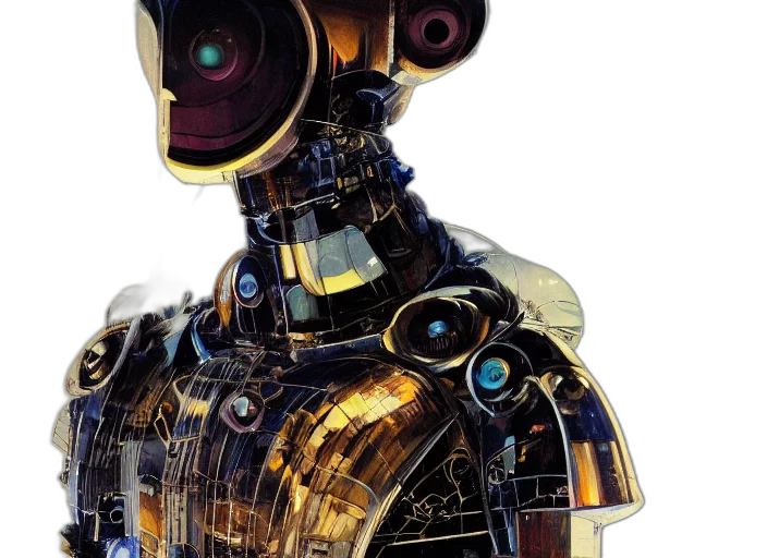 robot, concept art, 3d render, cyberpunk, comic book art, golden, portrait, cyber transparent PNG cut-out