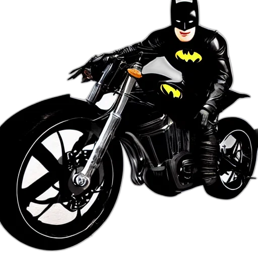comic book art, cartoon, concept art, photorealistic, batman, riding, motorbike, digital transparent PNG cut-out