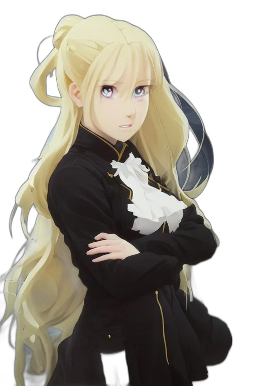 staff, crown, jacket, dress, anime, concept art, fantasy art, cartoon transparent PNG cut-out