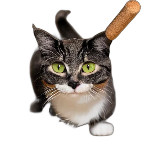 staff, animal, weapon, hat, photorealistic, 3d render, cat, mallet transparent PNG cut-out