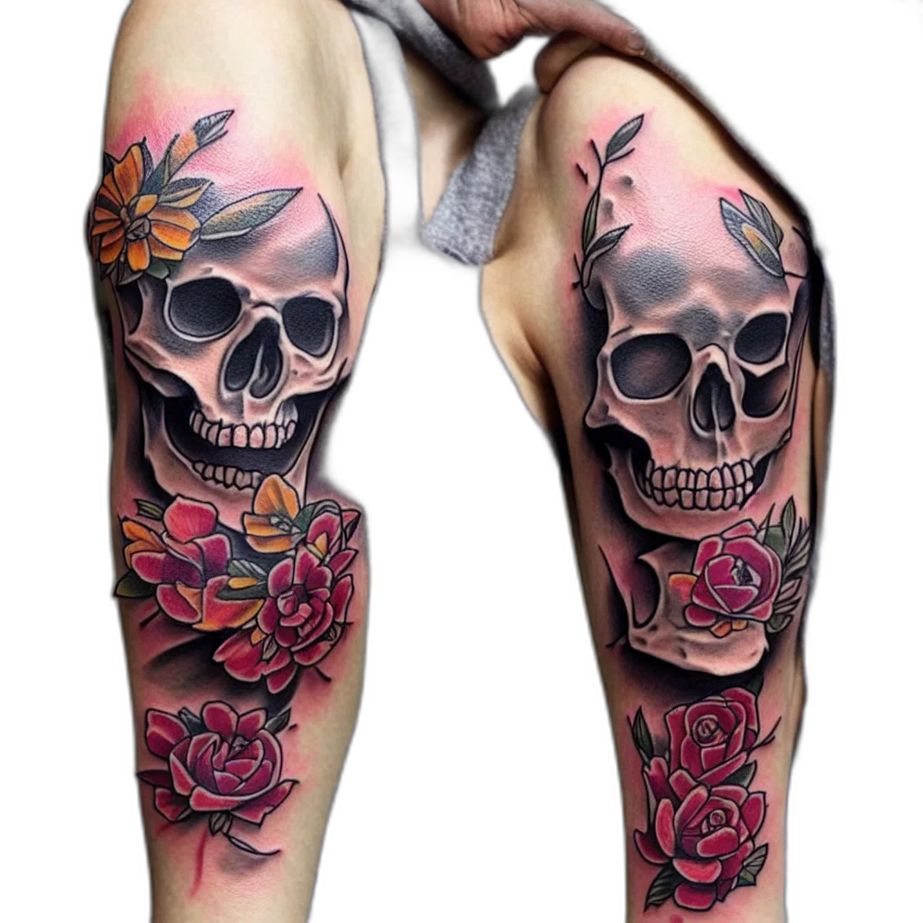 photorealistic, dark, red, creative, skeleton, flower, art, like transparent PNG cut-out