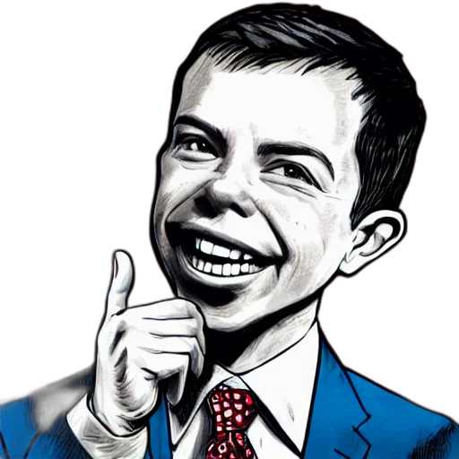 cartoon, photorealistic, comic book art, concept art, pete, buttigieg, alfred, neuman transparent PNG cut-out