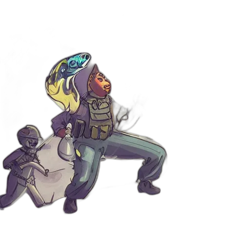 robot, staff, jacket, creature, concept art, pixel art, cyberpunk, watercolor transparent PNG cut-out