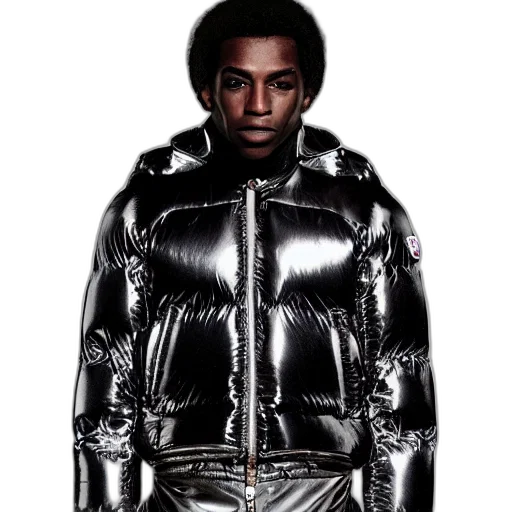 jacket, photo, black, man, silver, metallic, moncler, baring transparent PNG cut-out