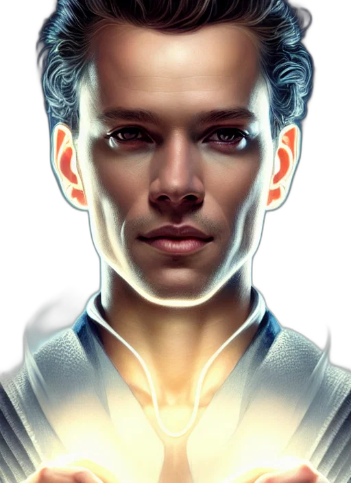 face, robot, photorealistic, comic book art, cyberpunk, concept art, outer space, neon lights transparent PNG cut-out