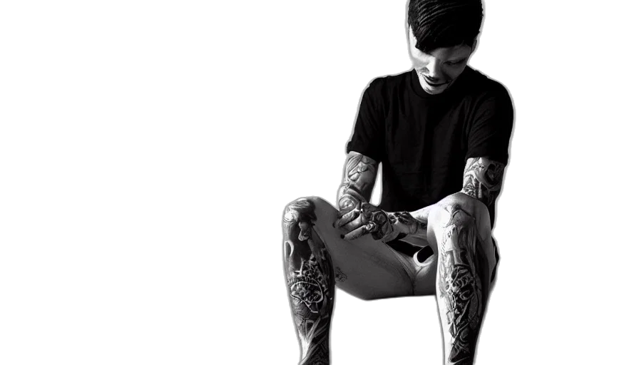 shoes, photorealistic, concept art, tattooed, young, thin, latino, guy transparent PNG cut-out