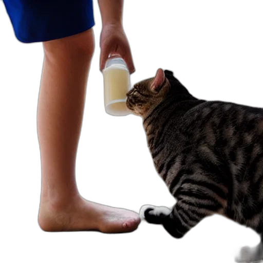shoes, bottle, food, animal, human, giving, milk, cat transparent PNG cut-out