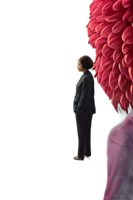 flower, jacket, hair, staff, photorealistic, concept art, 3d render, vaporwave transparent PNG cut-out