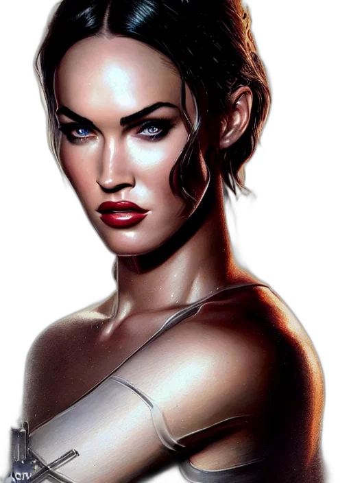 face, photorealistic, fantasy art, comic book art, concept art, portrait, megan, fox transparent PNG cut-out