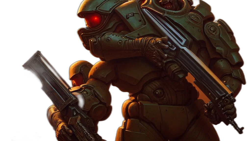 robot, weapon, concept art, 3d render, comic book art, cyberpunk, green, earth tones transparent PNG cut-out