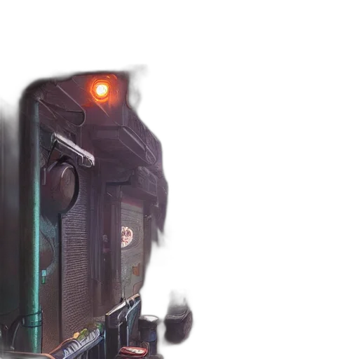 robot, weapon, car, face, concept art, cyberpunk, 3d render, photorealistic transparent PNG cut-out